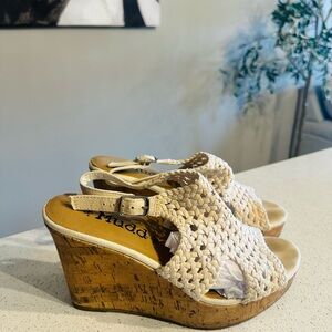 Mudd Cream Woven Slingback Cork Wedge Sandals
